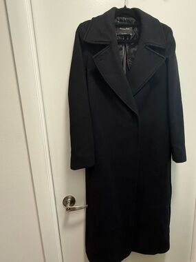 Massimo Dutti Black Wool Blend Long Tailored Single-Breasted Overcoat Trench S